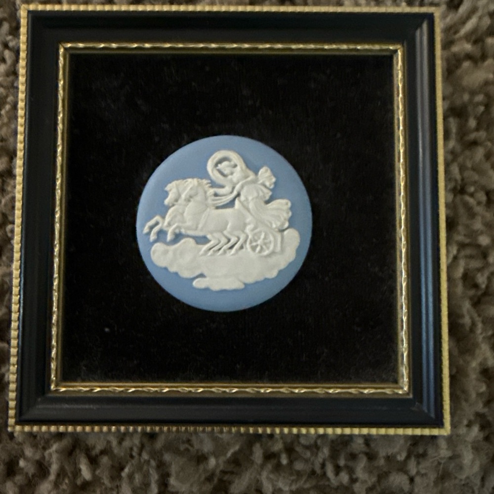 Vintage Wedgwood Blue Jasperware Framed Cameo Neoclassical Chariot